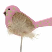 Deko Stecker Vogel Holz Grün, Rosa, Gelb, Orange sortiert 7cm x 4cm H24cm 16St