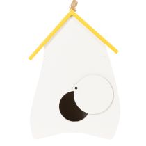 Artikel Vogelhaus aus Holz 21cm Gelb-Weiß mit Blumenmuster für Innen und Balkon