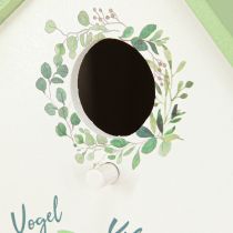 Artikel Vogelhaus aus Holz 21cm mit mintgrünem Dach und floralem Motiv zur Innendekoration