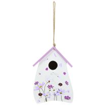 Artikel Vogelhaus aus Holz mit Blumenmotiv, 21 cm, Weiß mit Lila Dach, dekorativ für Innenbereiche