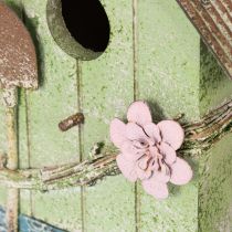 Artikel Vogelhaus aus Holz 19 cm Grün mit Blumenmotiv für Garten- und Wohnbereich