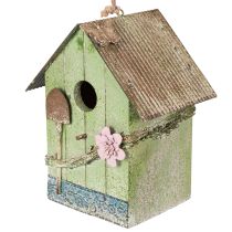 Artikel Vogelhaus aus Holz 19 cm Grün mit Blumenmotiv für Garten- und Wohnbereich