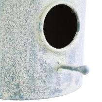 Artikel Vogelhaus aus Metall zum Hängen, rund, Ø15cm H21cm, Weiß und Blau