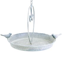 Artikel Vogeltränke aus Metall Ø21,5cm Hängend Weiß-Blau Herz-Design mit Vögeln