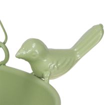 Artikel Vogelfutterstation aus Metall grün 47cm mit Kettenaufhängung und Vogelverzierungen