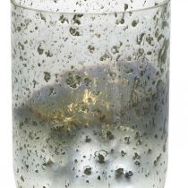 Kerzenglas zweifarbig Glasvase Windlicht Klar, Silber H14cm Ø10cm