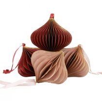 Artikel Wabenbälle aus Papier, Zwiebelform, Rosa und Weinrot, Ø8cm, 4 Stück