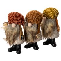 Artikel Set aus 3 Wichtel Figuren aus Filz und Kunststoff 10 cm mit Bart und Zipfelmütze