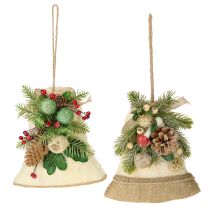 Artikel Weihnachtsglocken Wanddekoration aus Jute mit Tannenzweigen und Zapfen, Höhe 20 cm