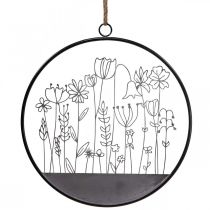 Artikel Wanddeko Blumen Ring Sommerdeko Metall Grau/Schwarz Ø38cm