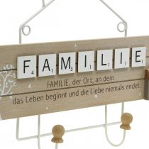 Artikel Wandgarderobe aus Holz mit Metallhaken und Landhausdekor, 45×26 cm, Natur/Weiß/Grau