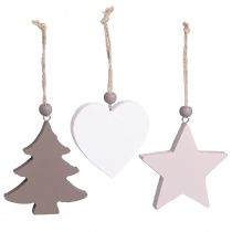 Artikel Weihnachtsanhänger aus Holz Stern Herz Baum Grau Weiß Gold 6 Stück