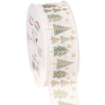 Artikel Weihnachtsband Tannen Geschenkband Weiß Gold 40mm 18m