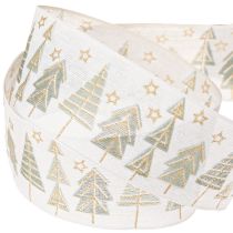 Artikel Weihnachtsband Tannen Geschenkband Weiß Gold 40mm 18m