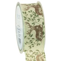 Artikel Weihnachtsband mit Hirsch-Motiv Band Hellgrün 40mm 20m