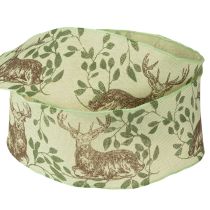 Artikel Weihnachtsband mit Hirsch-Motiv Band Hellgrün 40mm 20m