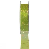 Schleifenband Weihnachten, Organzaband Grün Sternmuster 25mm 25m