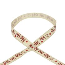 Artikel Weihnachtsband „Ho Ho Ho“ Geschenkband Beige 15mm 15m