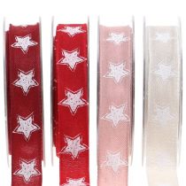 Weihnachtsband Leinoptik mit Stern 25mm 15m