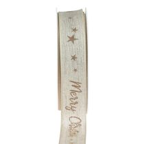 Artikel Weihnachtsband Merry Christmas Leinenband Braun 25mm 15m