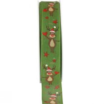 Weihnachtsband Rentier Grün Geschenkband Weihnachten 25mm 20m