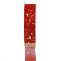 Schleifenband Weihnachten, Organzaband Rot Sternmuster 25mm 25m