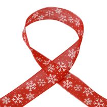 Weihnachtsband Rot Schneeflocken Geschenkband 40mm 15m