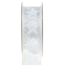 Weihnachtsband mit Sternmuster Weiß, Silber 40mm 15m