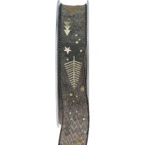 Weihnachtsband Braun Gold Geschenkband Tanne 25mm 15m