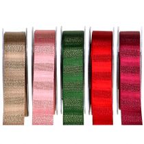 Weihnachtsband mit Goldfäden farbig 25mm 20m