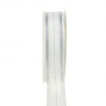 Weihnachtsband mit transparenten Lurexstreifen Weiß, Silber 25mm 25m