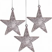 Weihnachtsdeko Stern Anhänger Rosa Glitter 10cm 12St