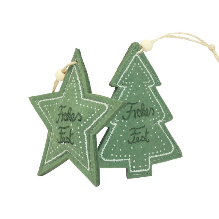 Weihnachtsdeko Filz Dekohänger „Frohes Fest“ Grün 13cm 12St