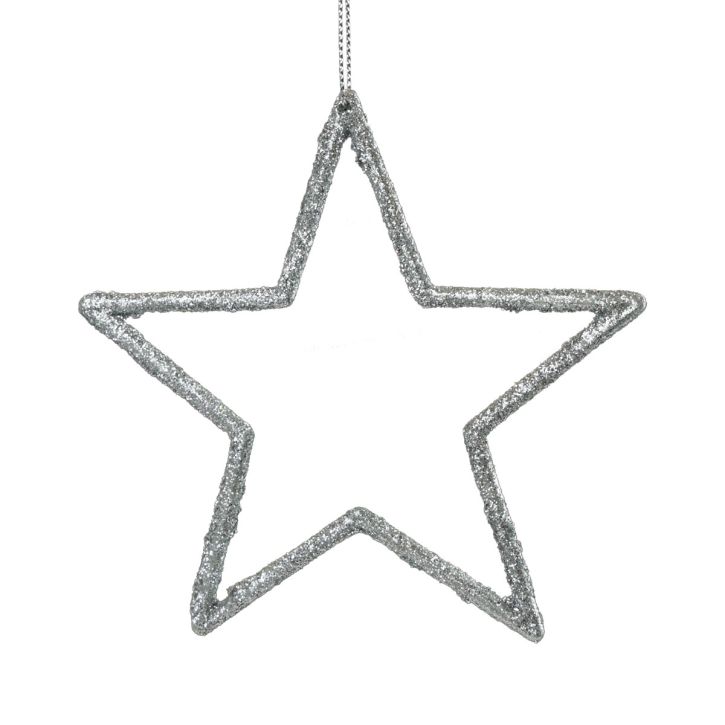 Artikel Weihnachtsdeko Stern Anhänger Silbern Glitter 12cm 12St