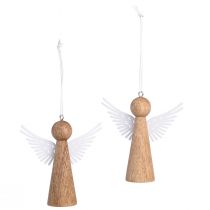 Artikel Weihnachtsengel Holz Deko zum Hängen Natur Weiß 8cm Set 6 Stk - Festliche Deko Engel