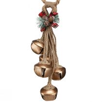Artikel Weihnachtsglocken aus Metall, Goldfinish mit Schleife und Zapfen, 51 cm