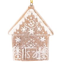 Artikel Weihnachtsanhänger aus Kunststoff in Honigkuchen-Optik, 4-teilig, 7 cm, Rentier, Lebkuchenmann, Schneeflocke, Häuschen