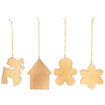 Artikel Weihnachtsanhänger aus Kunststoff in Honigkuchen-Optik, 4-teilig, 7 cm, Rentier, Lebkuchenmann, Schneeflocke, Häuschen