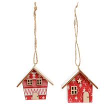 Artikel Weihnachtshäuschen zum Hängen Papier Holz Rot 5,5cm 6 St
