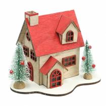 Weihnachtshaus mit LED-Beleuchtung Natur, Rot Holz 20×15×15cm