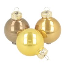 Artikel Mini-Christbaumkugeln aus Glas glänzend 3 cm Kupferbraun Orange Goldgelb 22 Stück