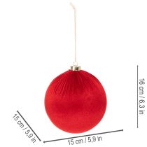 Artikel Weihnachtskugel Rot 15 cm mit Samtüberzug zum Aufhängen 3er-Set