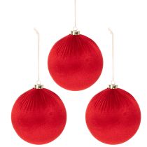 Artikel Weihnachtskugel Rot 15 cm mit Samtüberzug zum Aufhängen 3er-Set