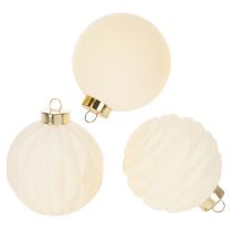 Artikel Weihnachtskugel-Set Cremeweiß mit Struktur 8 cm 12 Stück aus Kunststoff