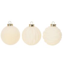 Artikel Weihnachtskugel-Set Cremeweiß mit Struktur 8 cm 12 Stück aus Kunststoff