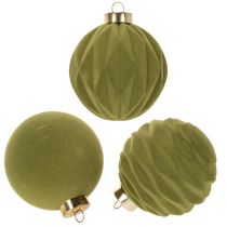 Artikel Weihnachtskugeln Kunststoff Moosgrün 8 cm 12 Stück mit Strukturmix