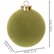 Artikel Weihnachtskugeln Kunststoff Moosgrün 8 cm 12 Stück mit Strukturmix