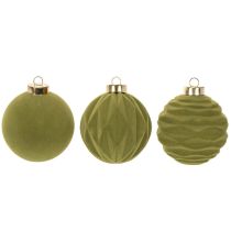 Artikel Weihnachtskugeln Kunststoff Moosgrün 8 cm 12 Stück mit Strukturmix