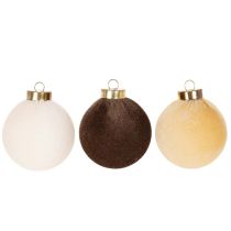 Artikel Weihnachtskugel-Set Samtoptik 8 cm Cremeweiß Beige Braun 12 Stück