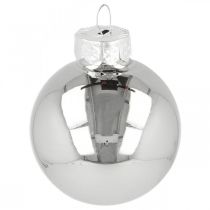 Artikel Mini-Christbaumkugeln aus Glas, Schwarz, Silber, Perlmutt, Ø 4 cm, H 4,5 cm, 24 Stück